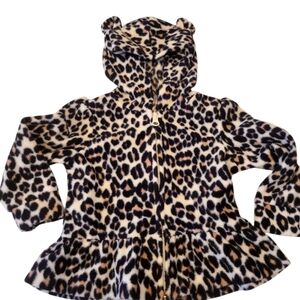 Jacket Hoodie Toddlers Plush Leopard Peplum With Ears Zipper 18-24 Months
